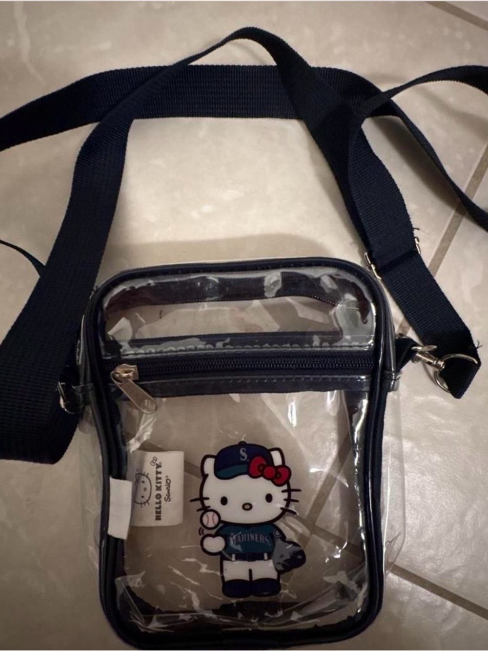Sanrio Hello Kitty Clear Navy Crossbody Pouch with Baseball Graphic
